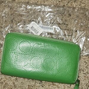 kate spade Green Pebbled Leather Zip Wallet